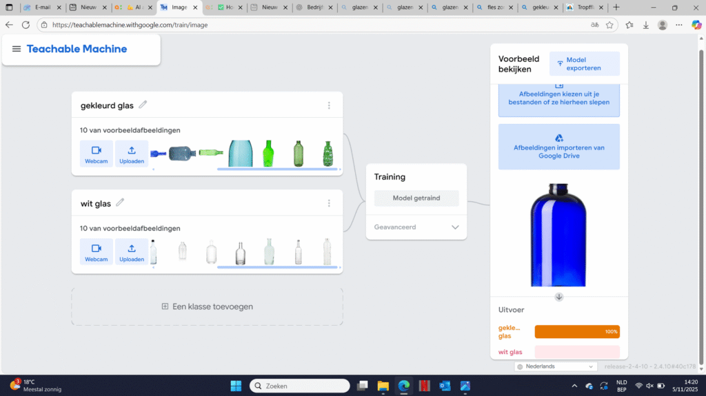 Stap 8 van het trainen van ons AI model (gekleurde fles)