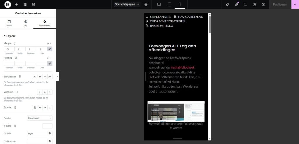 mobiele weergave van onze site